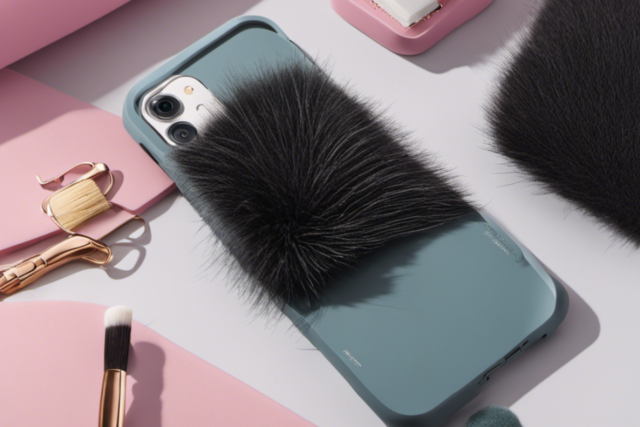 An image showcasing a sleek, modern silicon phone cover adorned with vibrant pet hairs floating in the air