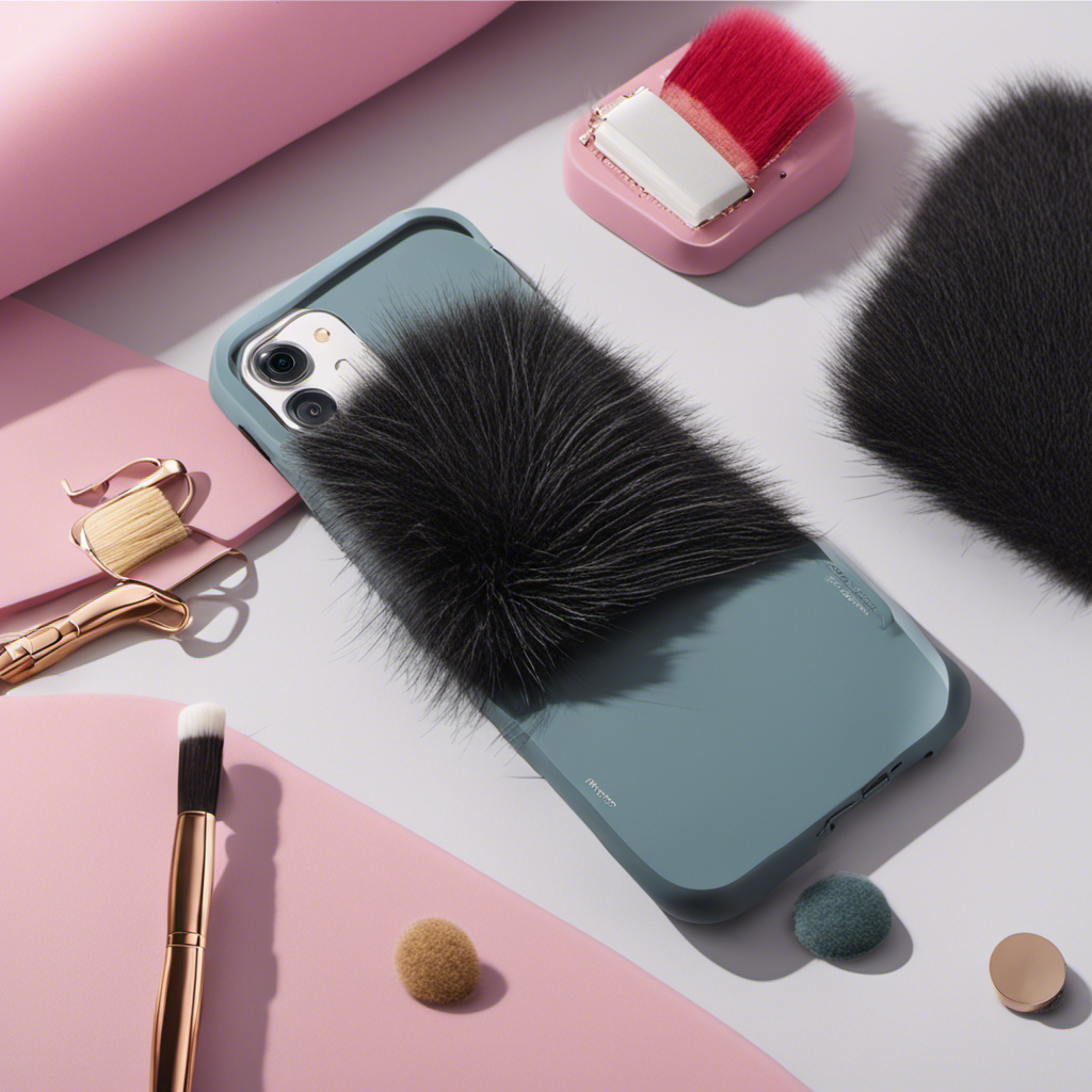 An image showcasing a sleek, modern silicon phone cover adorned with vibrant pet hairs floating in the air