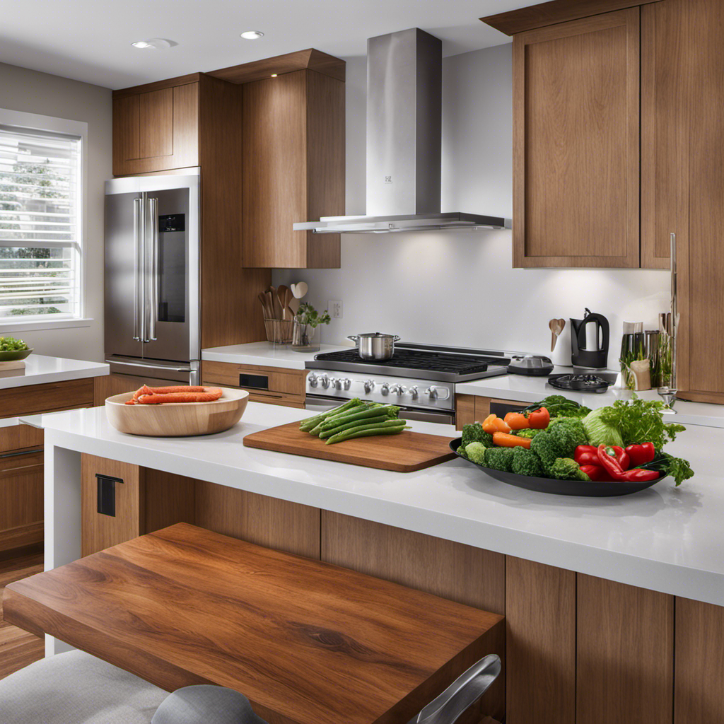 An image depicting a spotless kitchen countertop with a sleek, stainless steel cooktop