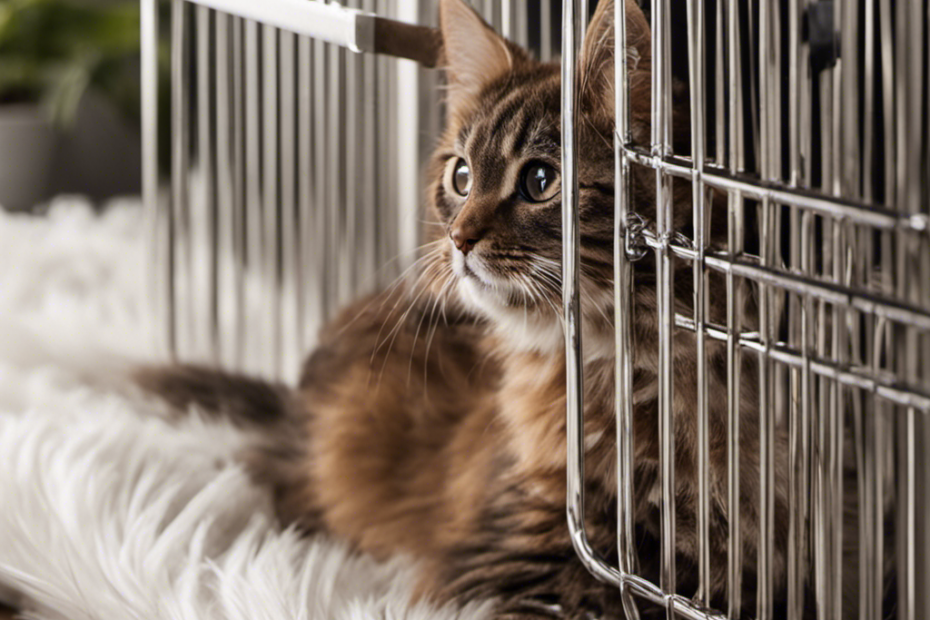 An image showcasing a close-up of a clean furnace filter with pet hair trapped within, surrounded by a protective barrier of a pet gate, and a hand gently brushing off loose fur from a happy, well-groomed pet