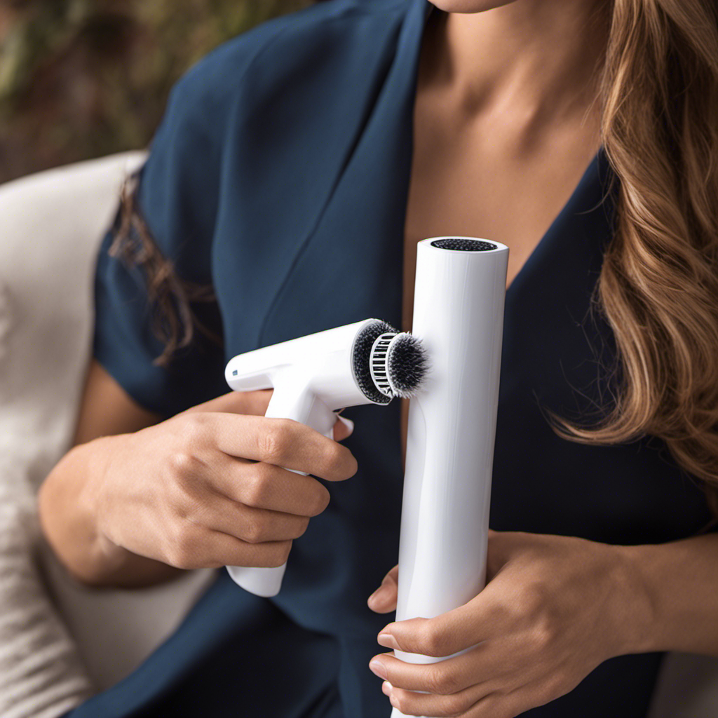 An image showcasing a person wearing a lint roller, effortlessly removing pet hair from their clothing