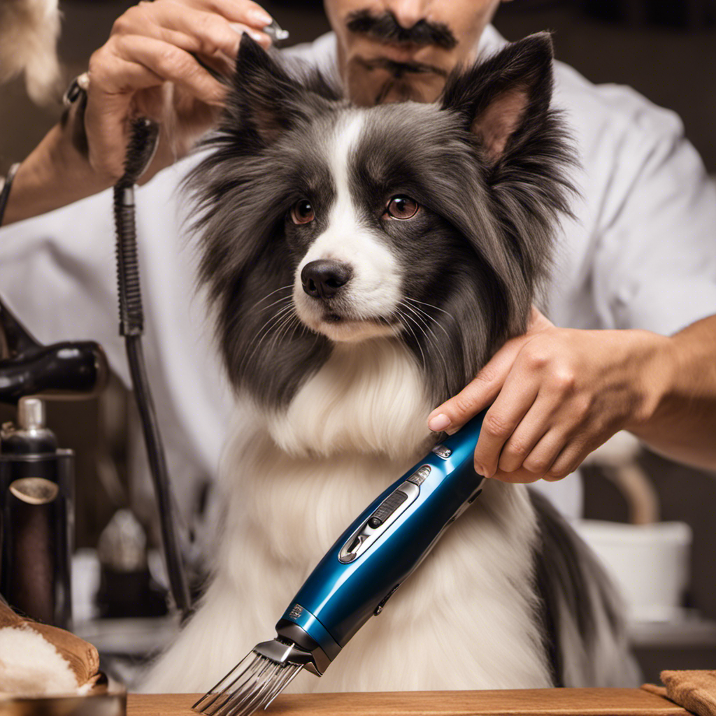 An image showcasing a well-groomed pet being gently shaved by an owner using a professional pet clipper