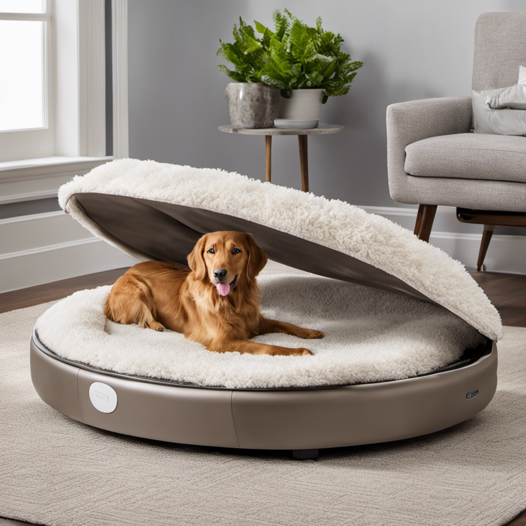 An image that showcases a vacuum cleaner nozzle gently gliding over a plush pet bed, effectively collecting every stubborn dog hair strand