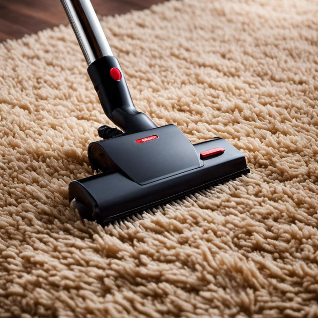 An image showcasing a close-up view of a vacuum cleaner nozzle gliding over a carpet, effectively lifting and removing embedded pet hair
