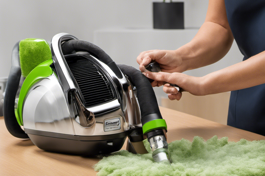 An image that showcases a person firmly grasping the Pet Hair Eraser vacuum, skillfully removing the filter