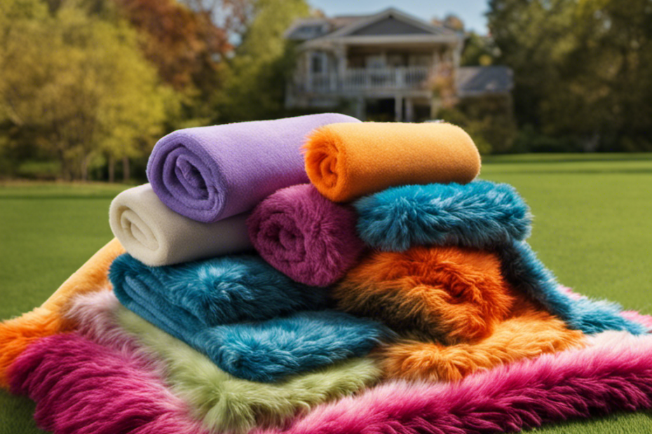 An image showcasing a cozy blanket with vibrant colors, covered in fine pet hair