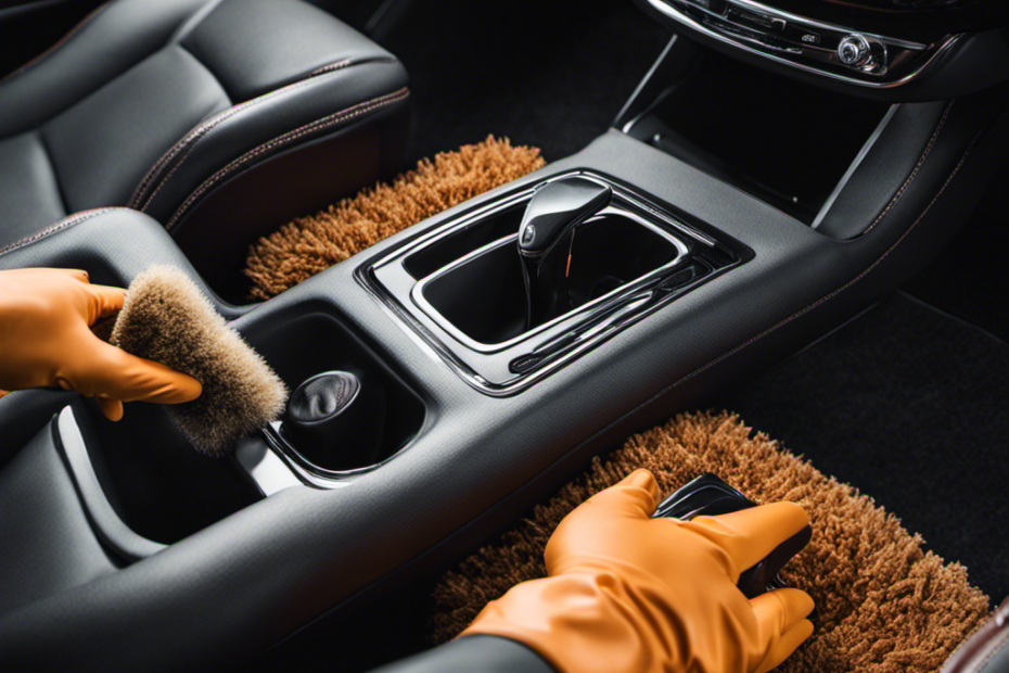 An image showcasing a car interior with pet hair removal techniques