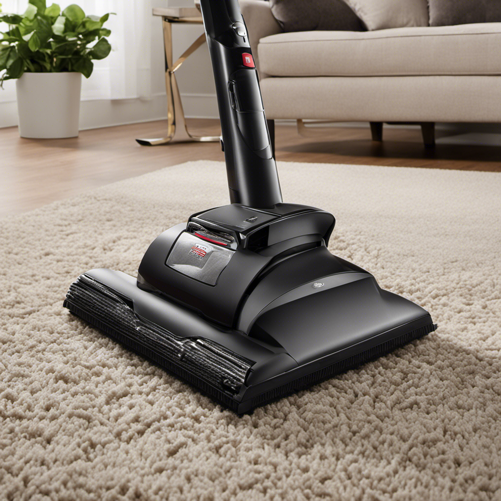 An image that showcases a vacuum cleaner with a specialized pet hair attachment effortlessly gliding over a carpet