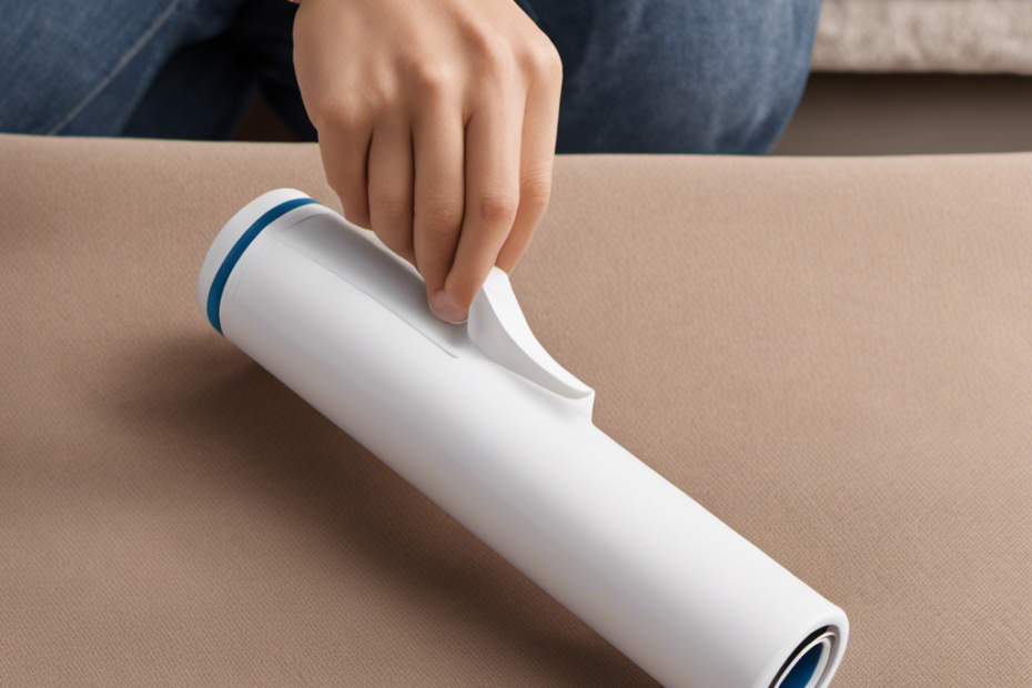 An image showcasing a person using a lint roller to effortlessly remove stubborn pet hair from their clothes