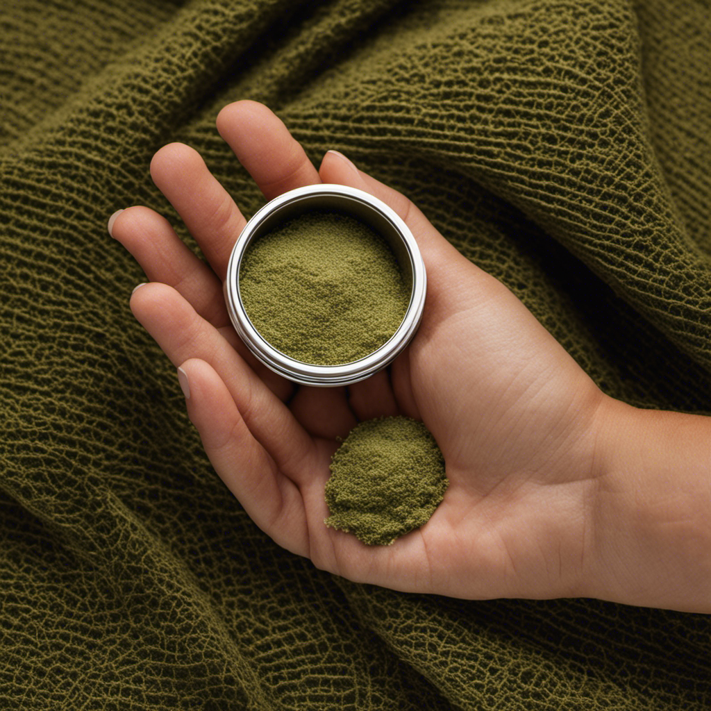 An image showcasing a hand holding a fine mesh sieve filled with kief, gently tapping it to remove pet hair