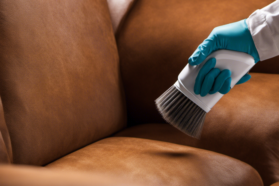 An image capturing the process of removing pet hair from a leather couch