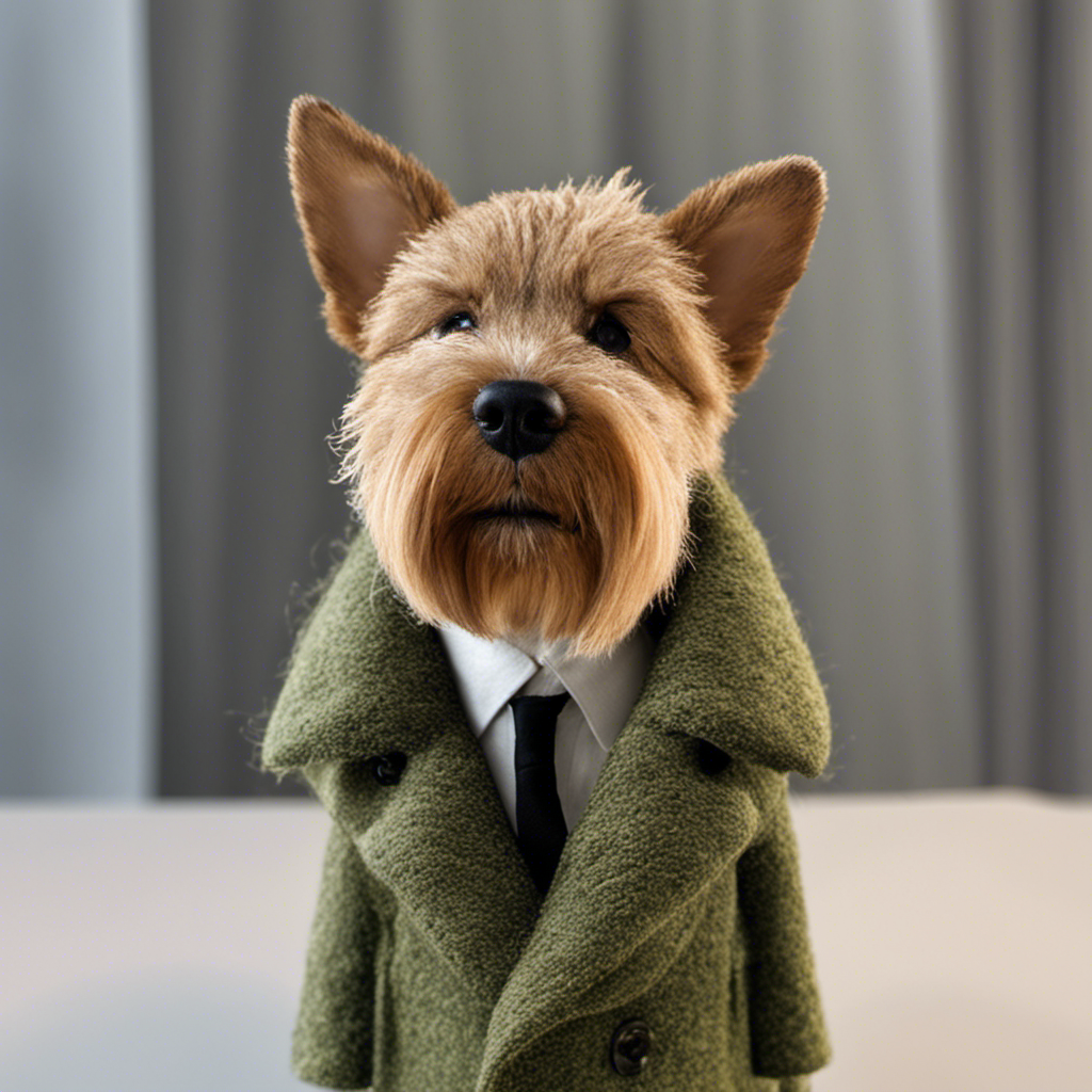 An image featuring a person wearing a pea coat covered in pet hair