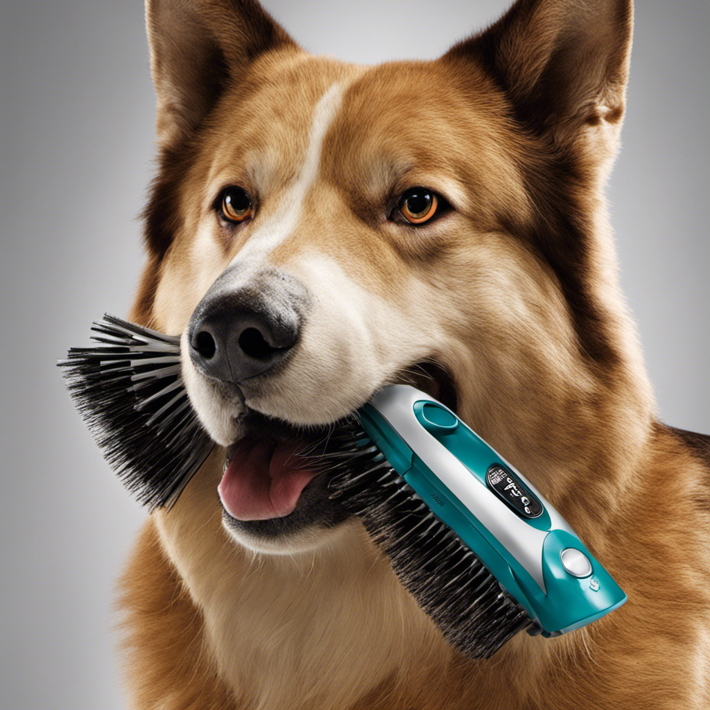 An image showcasing a close-up view of a Shark Duo Clean vacuum brush, meticulously removing pet hair