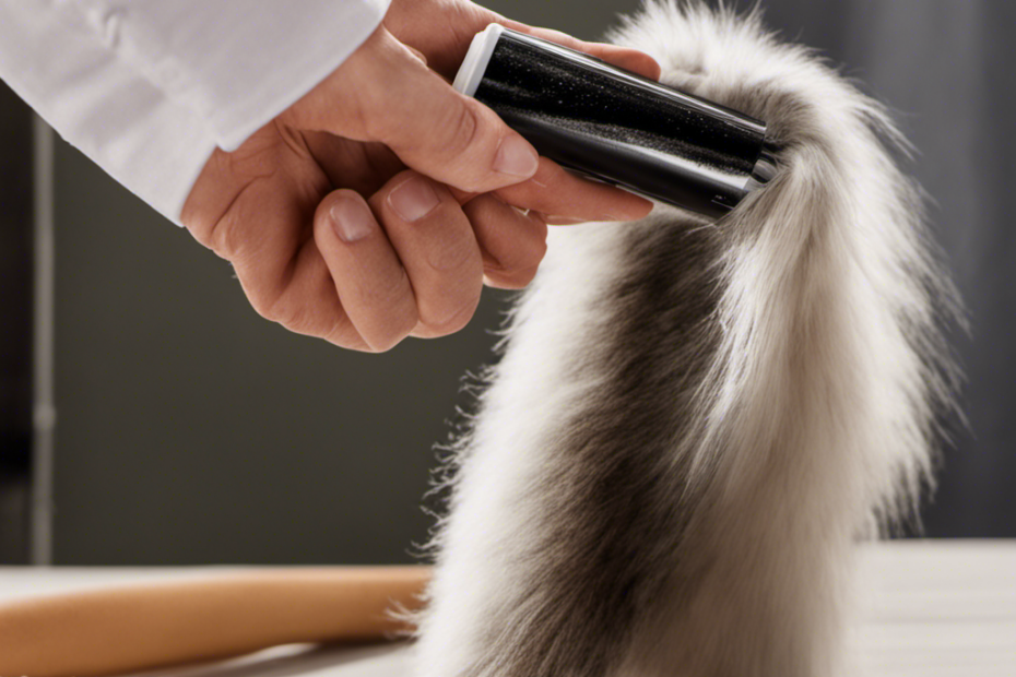 An image showcasing a hand using a lint roller to effortlessly remove pet hair from a shirt