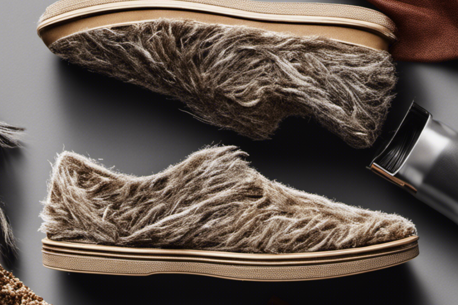 An image depicting a pair of shoes covered in pet hair