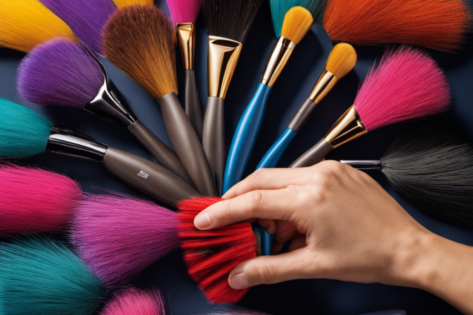An image of a hand holding a pet brush, surrounded by a colorful variety of pet hair strands