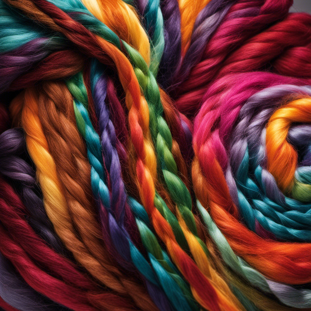 An image showcasing a pair of skilled hands expertly spinning colorful strands of pet hair into soft, luxurious yarn