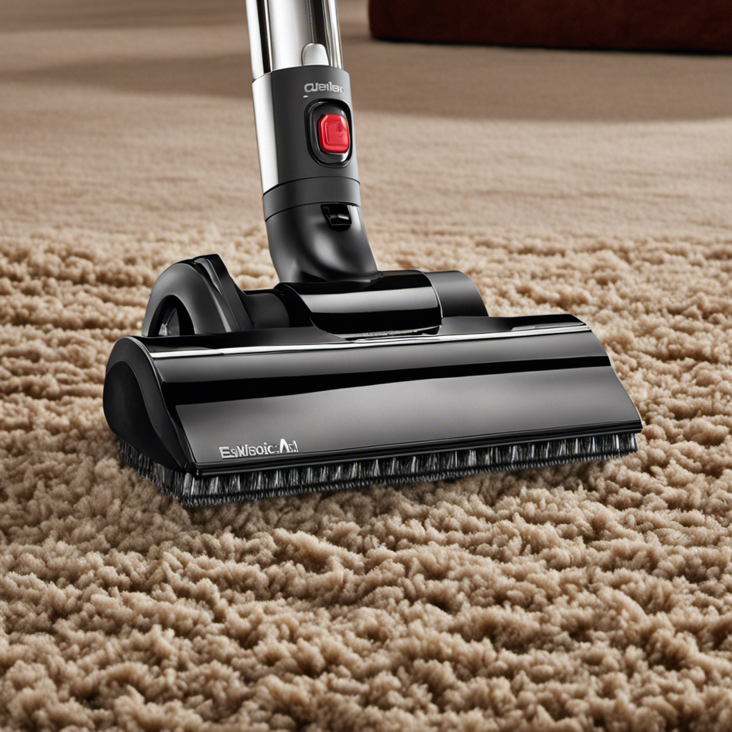 An image showcasing a vacuum cleaner nozzle gliding effortlessly along a fur-covered carpet, while a sleek, anti-static brush attachment collects every strand of pet hair