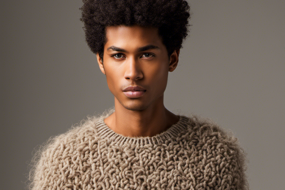 An image showcasing a person wearing a wool sweater covered in pet hair