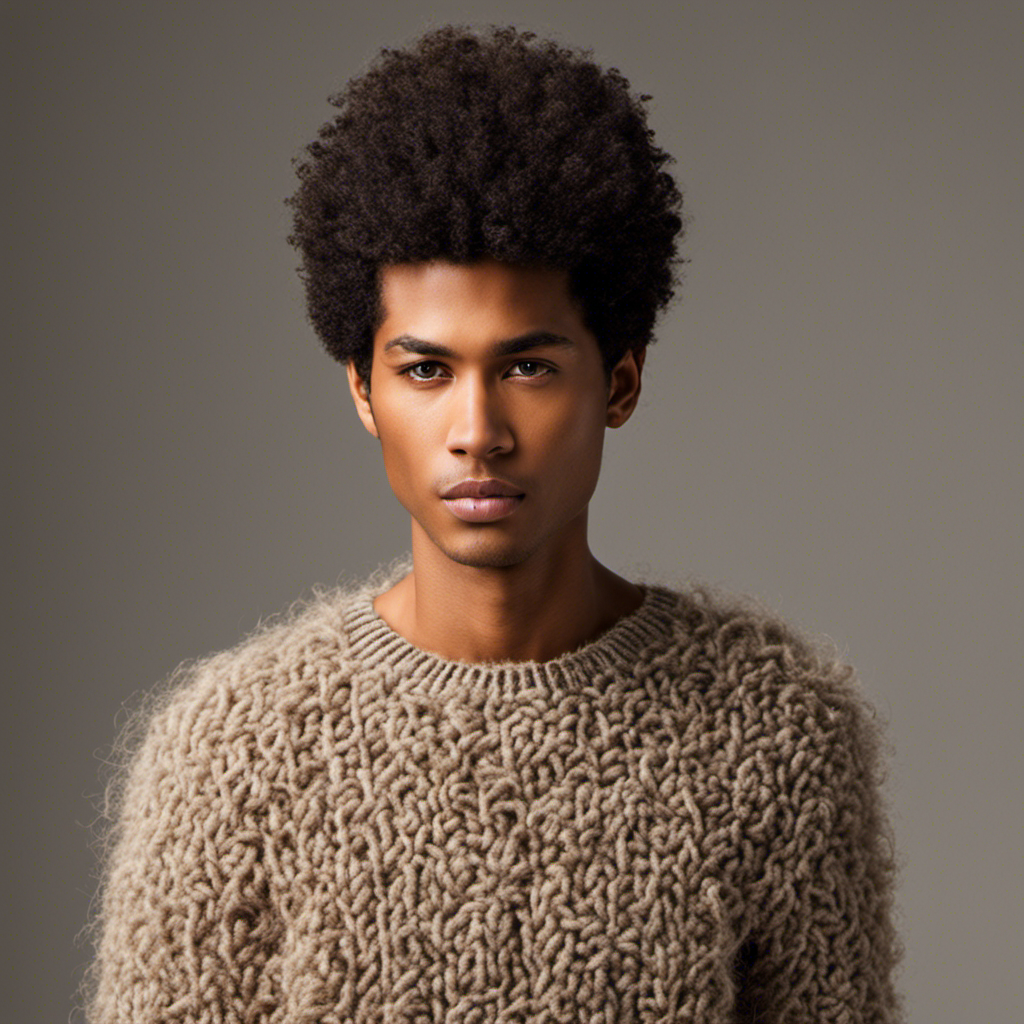 An image showcasing a person wearing a wool sweater covered in pet hair