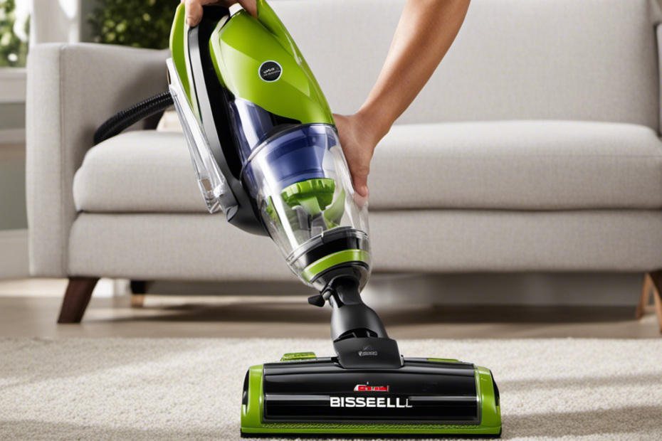 An image showcasing a hand firmly gripping the ergonomic handle of the Bissell Pet Hair Eraser vacuum