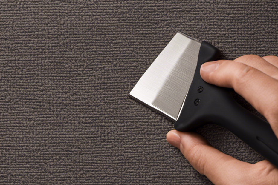 An image showcasing a hand using a rubber squeegee, gently gliding it over a carpet, effectively removing pet hair