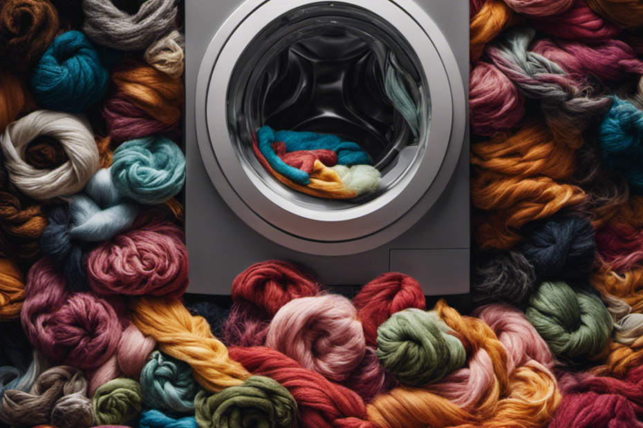 An image: A washing machine filled with clothes intertwined with an abundance of pet hair