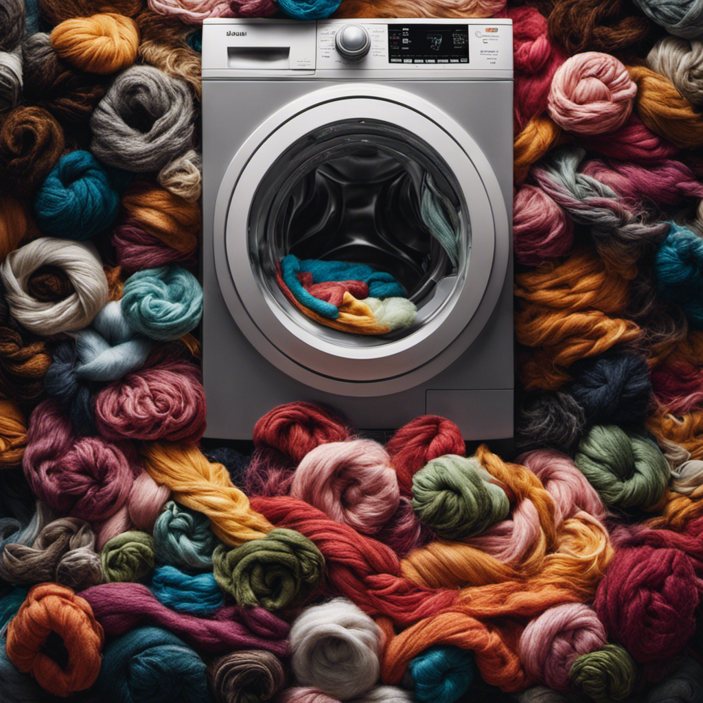 An image: A washing machine filled with clothes intertwined with an abundance of pet hair