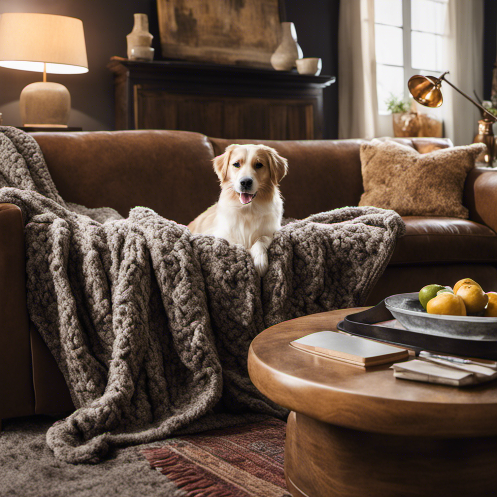 An image capturing a cozy living room with a plush couch draped in a stylish, patterned throw blanket