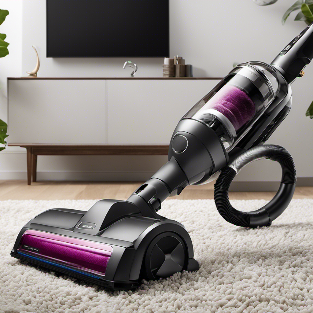 An image showcasing a sleek and powerful vacuum cleaner, specifically designed to tackle pet hair