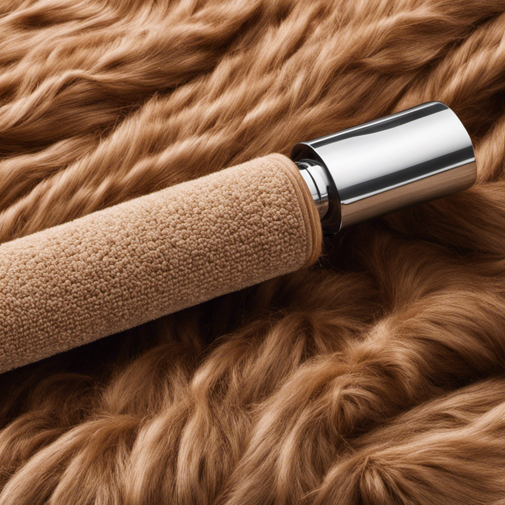 An image of a neatly folded sweater with a lint roller effortlessly gliding over it, capturing every last fur strand