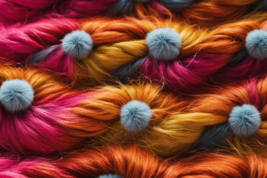 An image showcasing a vibrant, patterned sweater covered in a thick layer of pet hair