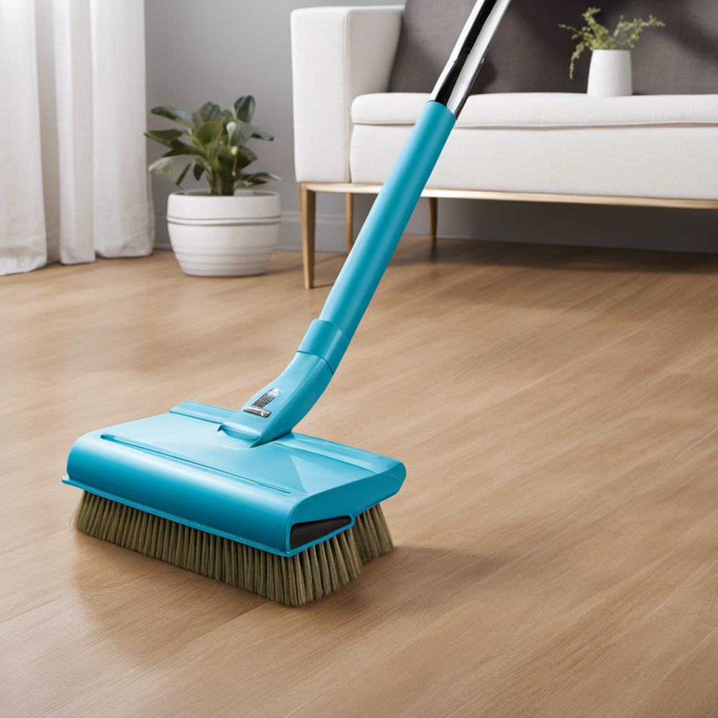 An image showcasing a person effortlessly sweeping up pet hair from all surfaces using a rubber pet hair broom
