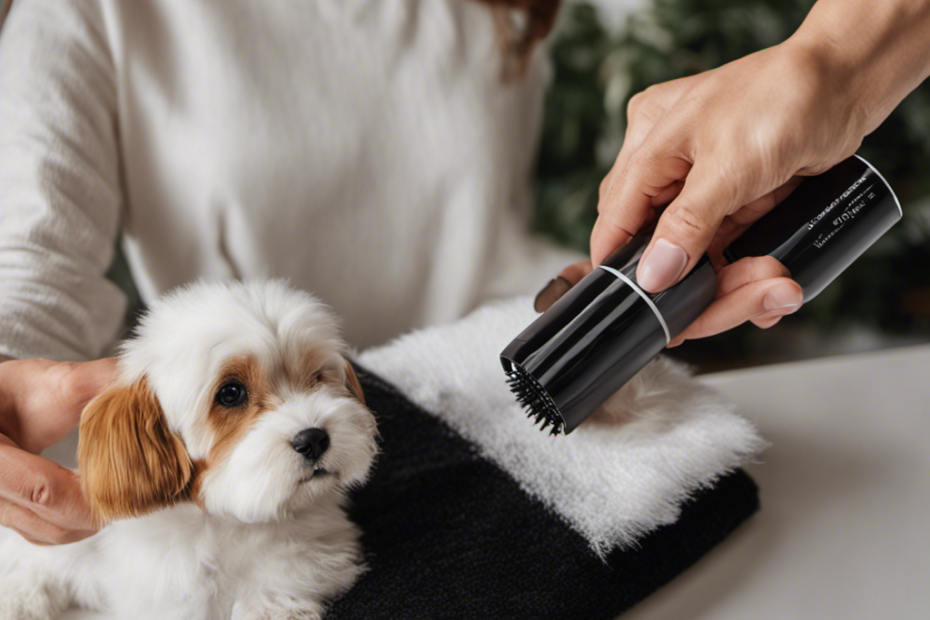 An image showcasing a hand-held lint roller gliding over a black sweater, swiftly collecting clumps of pet hair