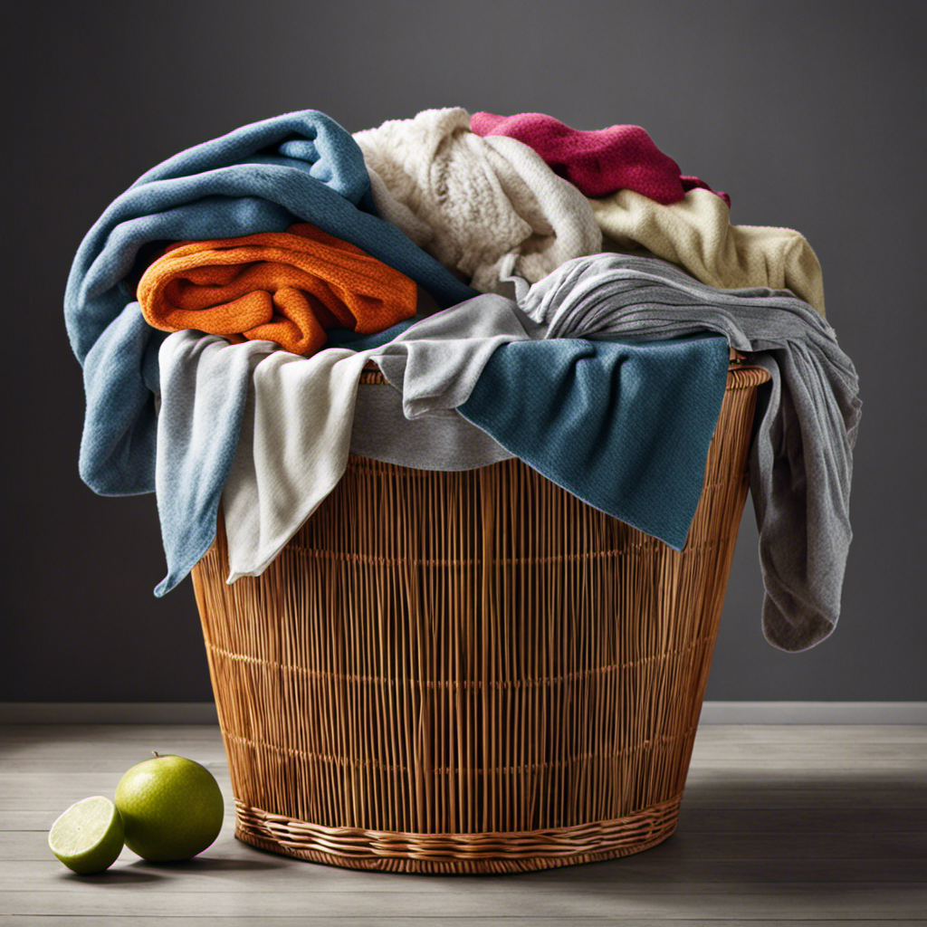 An image of a vibrant laundry basket filled with freshly washed clothes, perfectly folded and completely devoid of any pet hair