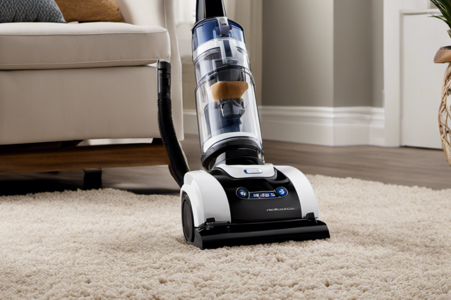 An image displaying a carpet with a handheld vacuum cleaner and a spray bottle filled with a pet-friendly odor remover