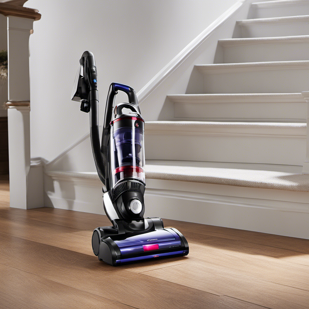 An image showcasing a cordless vacuum specifically designed for pet hair on stairs