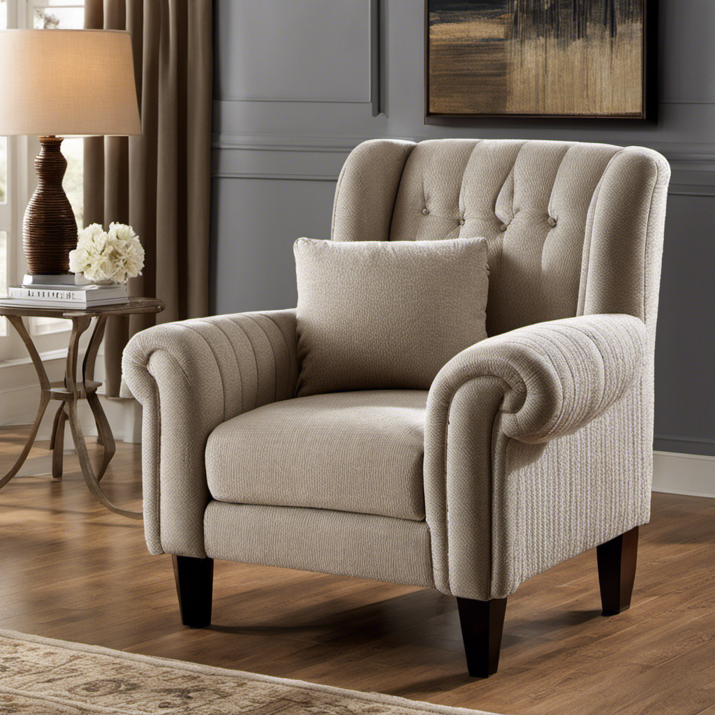 An image showcasing a cozy armchair covered in a luxurious, tightly-woven fabric, adorned with fine pet hair