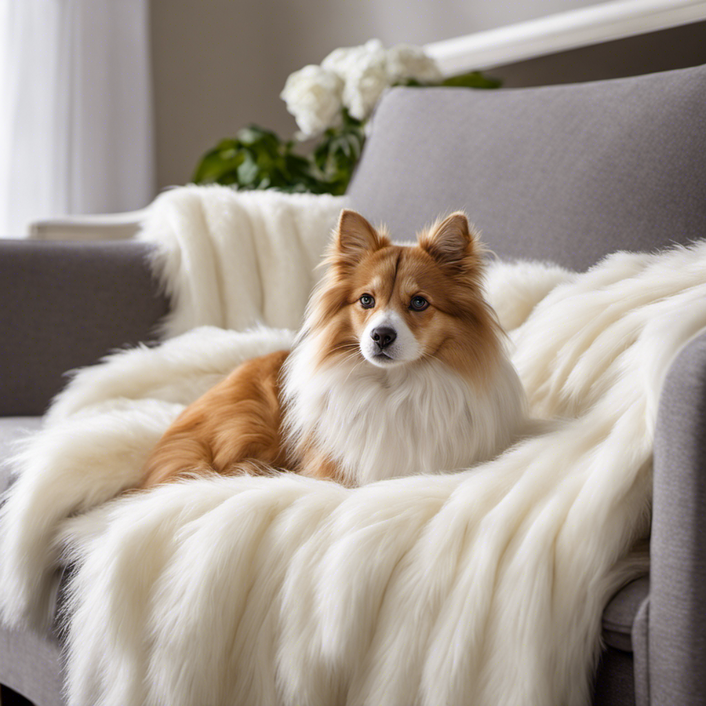 An image showcasing a luxurious, hypoallergenic fiber blanket adorned with vibrant faux fur