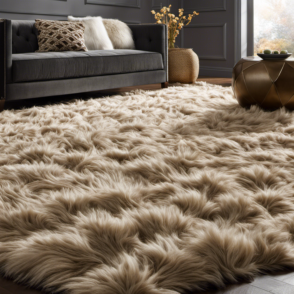 An image showcasing a neglected carpet, overrun with pet hair entangled in its fibers