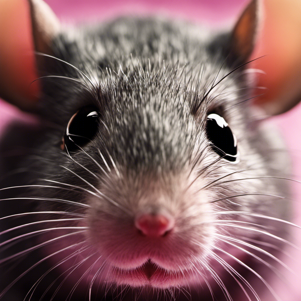 An image showcasing a close-up of a worried-looking pet mouse with patches of missing facial hair