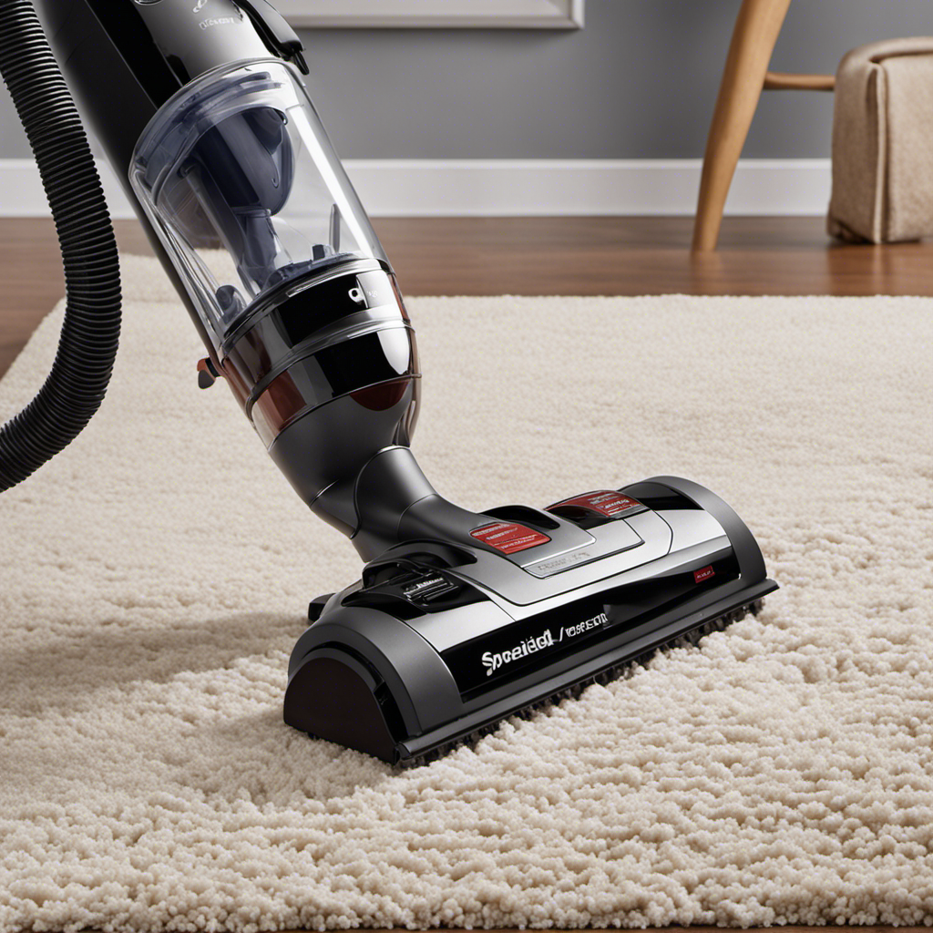 An image showcasing a powerful vacuum cleaner with specialized attachments designed to effortlessly remove pet hair from carpets and upholstery