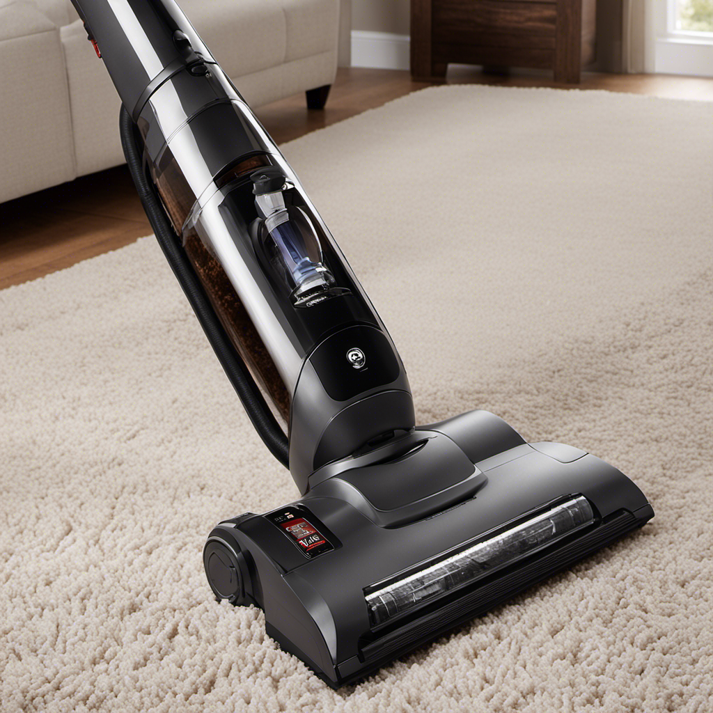An image of a sleek, modern vacuum cleaner in action, effortlessly gliding over a plush carpet