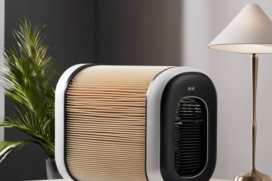 An image of a sleek, modern air filter with a specialized pet hair removal feature prominently displayed