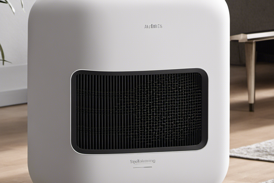 An image showcasing a sleek, modern air purifier specifically designed to tackle pet hair