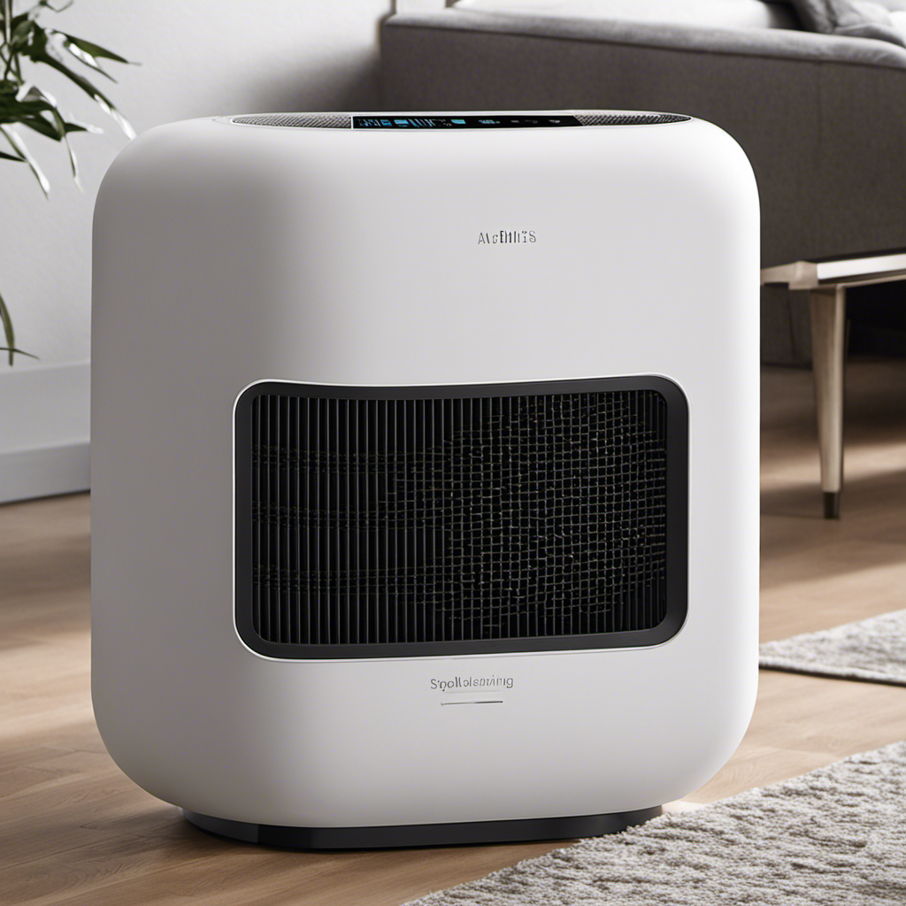 An image showcasing a sleek, modern air purifier specifically designed to tackle pet hair