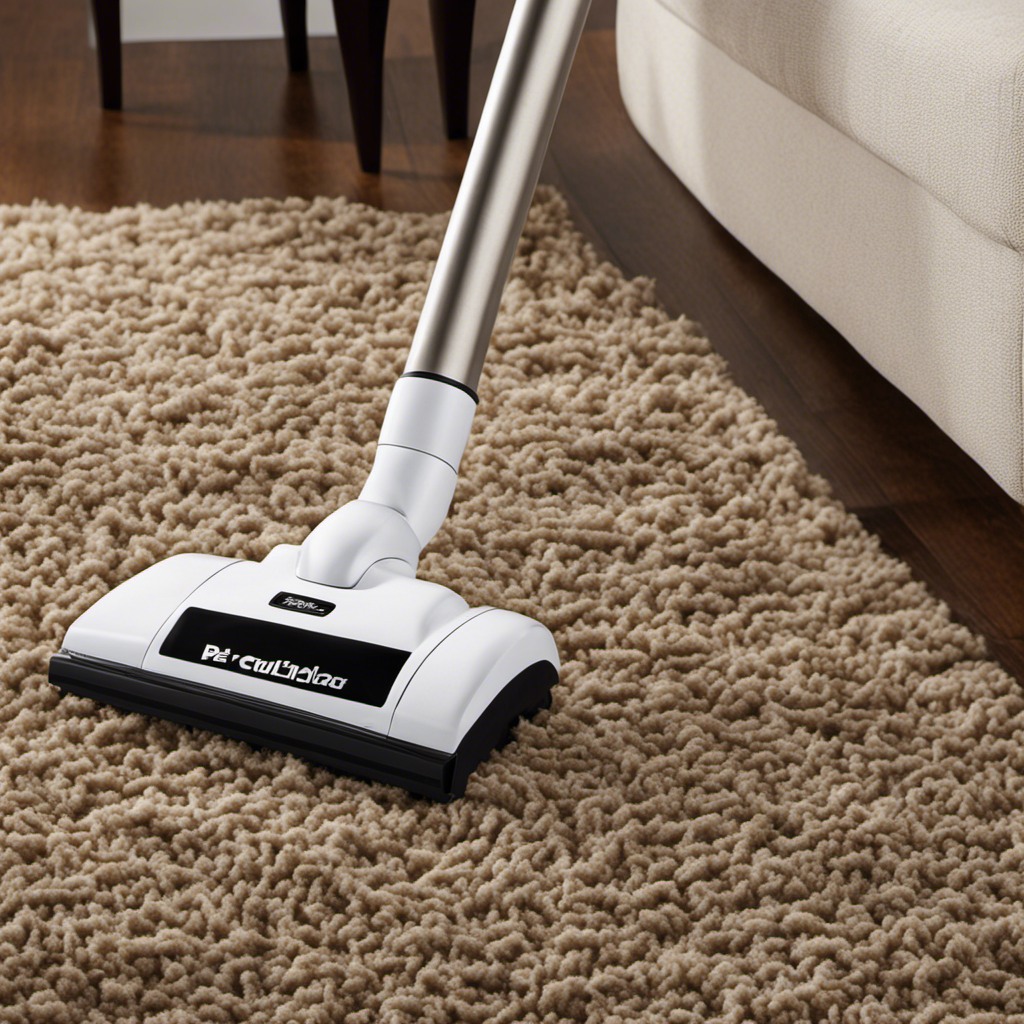 An image capturing a robust vacuum effortlessly tackling clumps of pet hair on a plush carpet