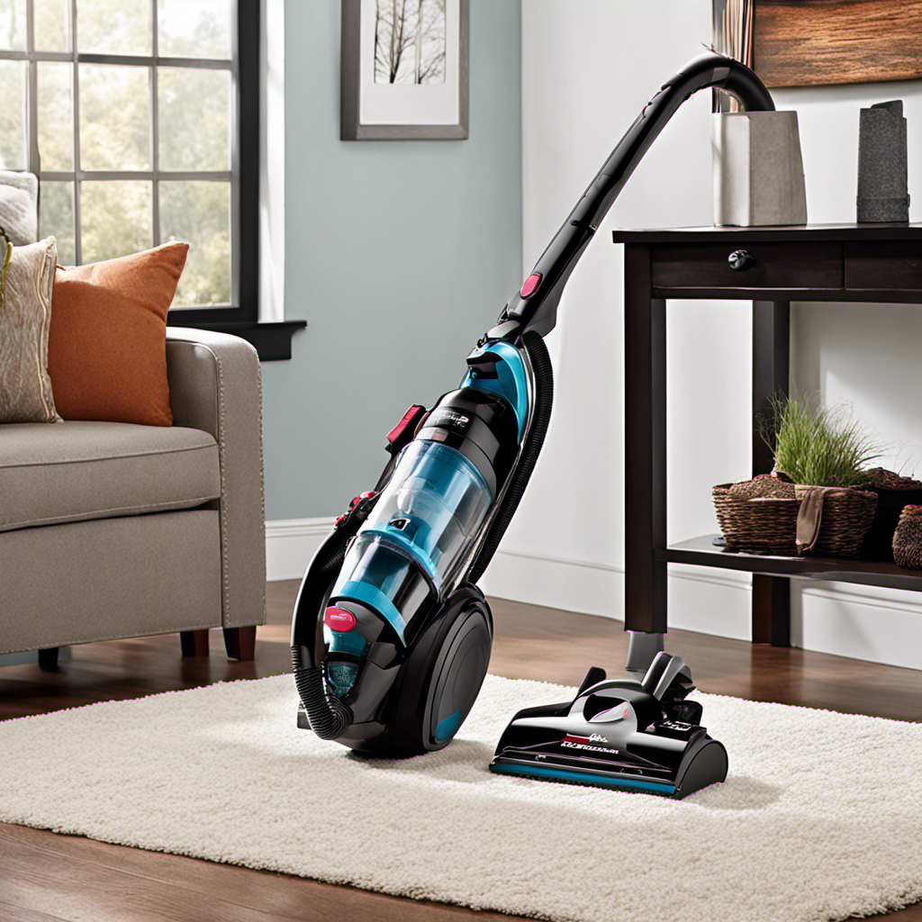 An image showcasing a Bissell vacuum cleaner effortlessly removing stubborn pet hair from various surfaces