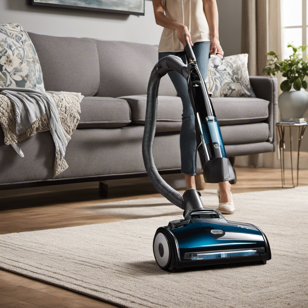 An image that showcases a sleek, powerful canister vacuum cleaner specifically designed to effortlessly tackle pet hair