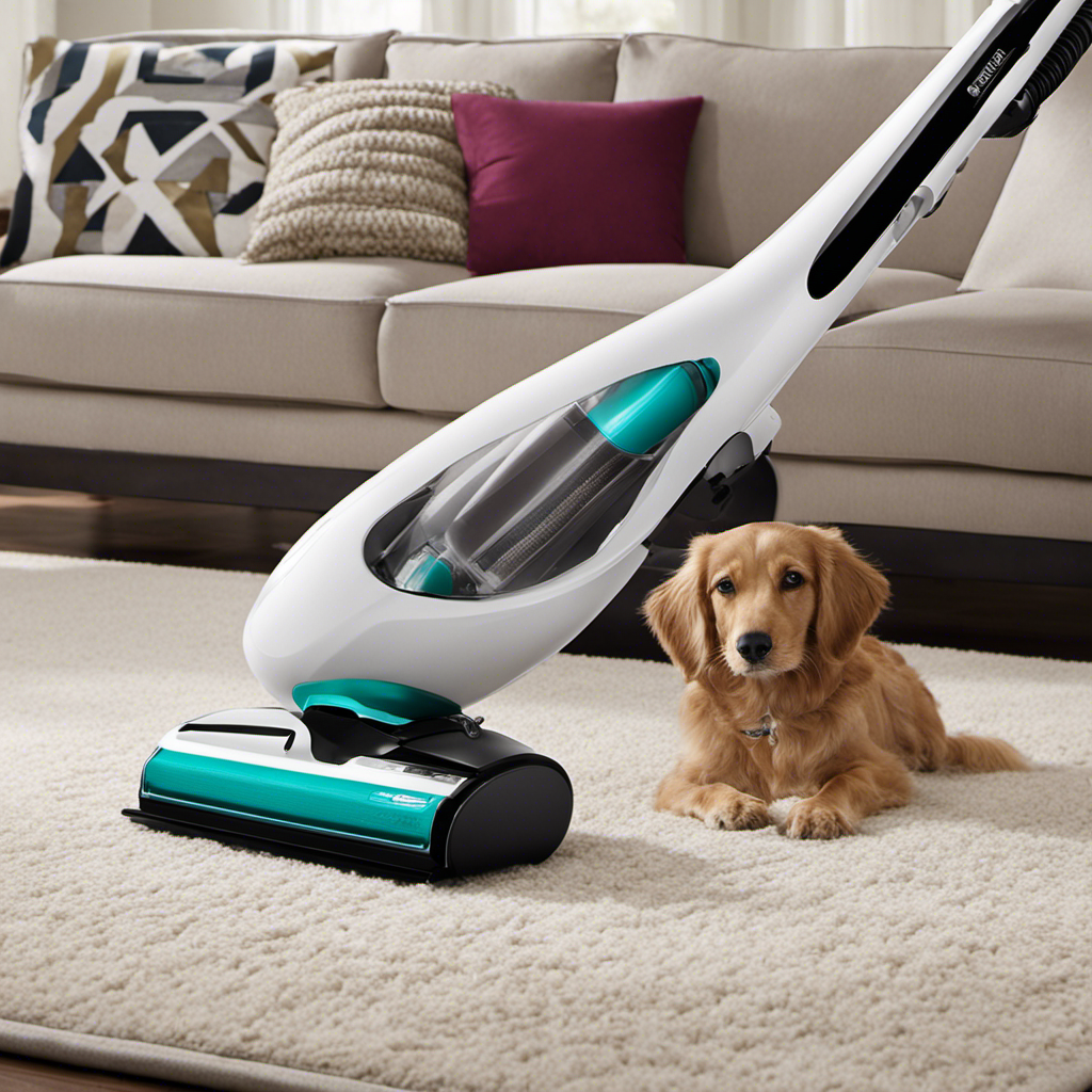 An image showcasing a sleek, lightweight, and powerful vacuum specifically designed for pet hair removal